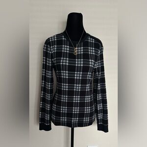 Ralph Lauren Black and White Checkered Long Sleeve Top